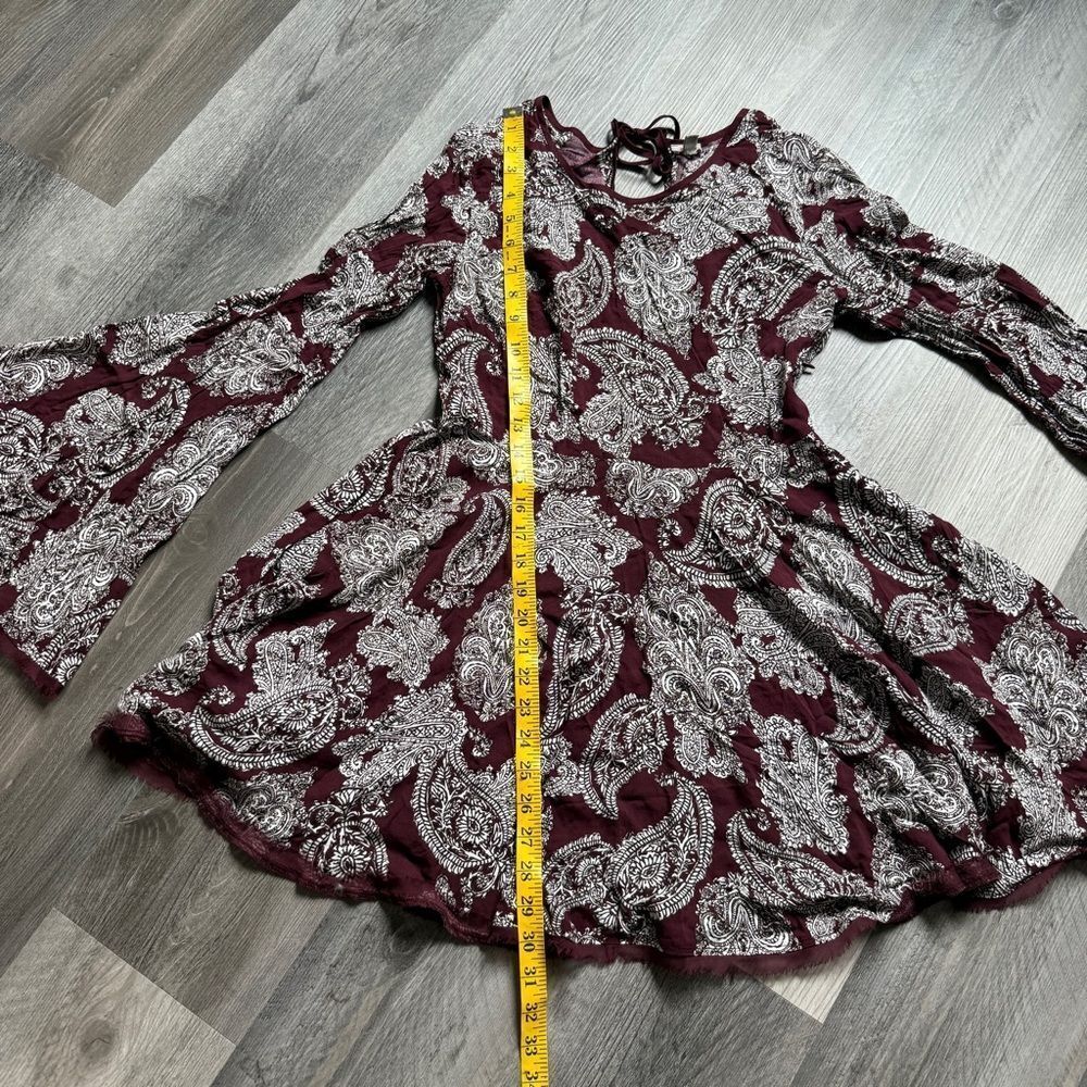 Urban Outfitters Ecote Bell Sleeve Paisley Dress Wine Bordeaux 6 - Picture 12 of 12